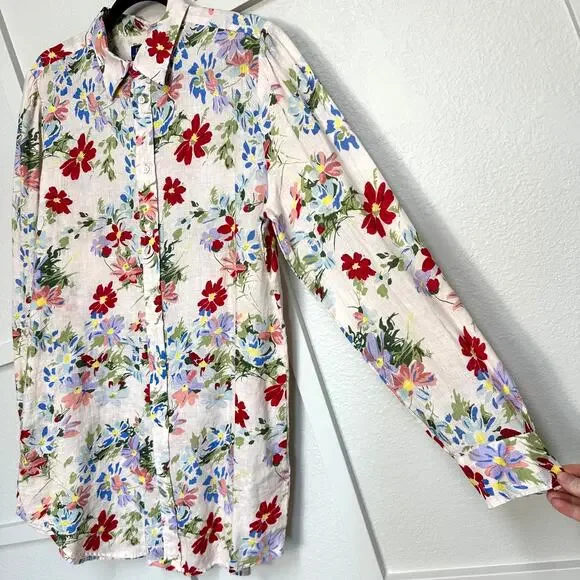 Polo Ralph Lauren Floral Linen Shirt Tunic Button Up Collared Blouse - Picture 2 of 10